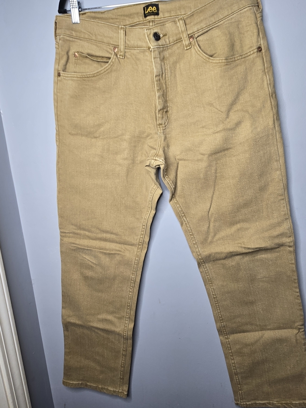 Lee Regular Fit Khaki Pants Mens 34x30 Tan Stretch Denim Casual Workwear